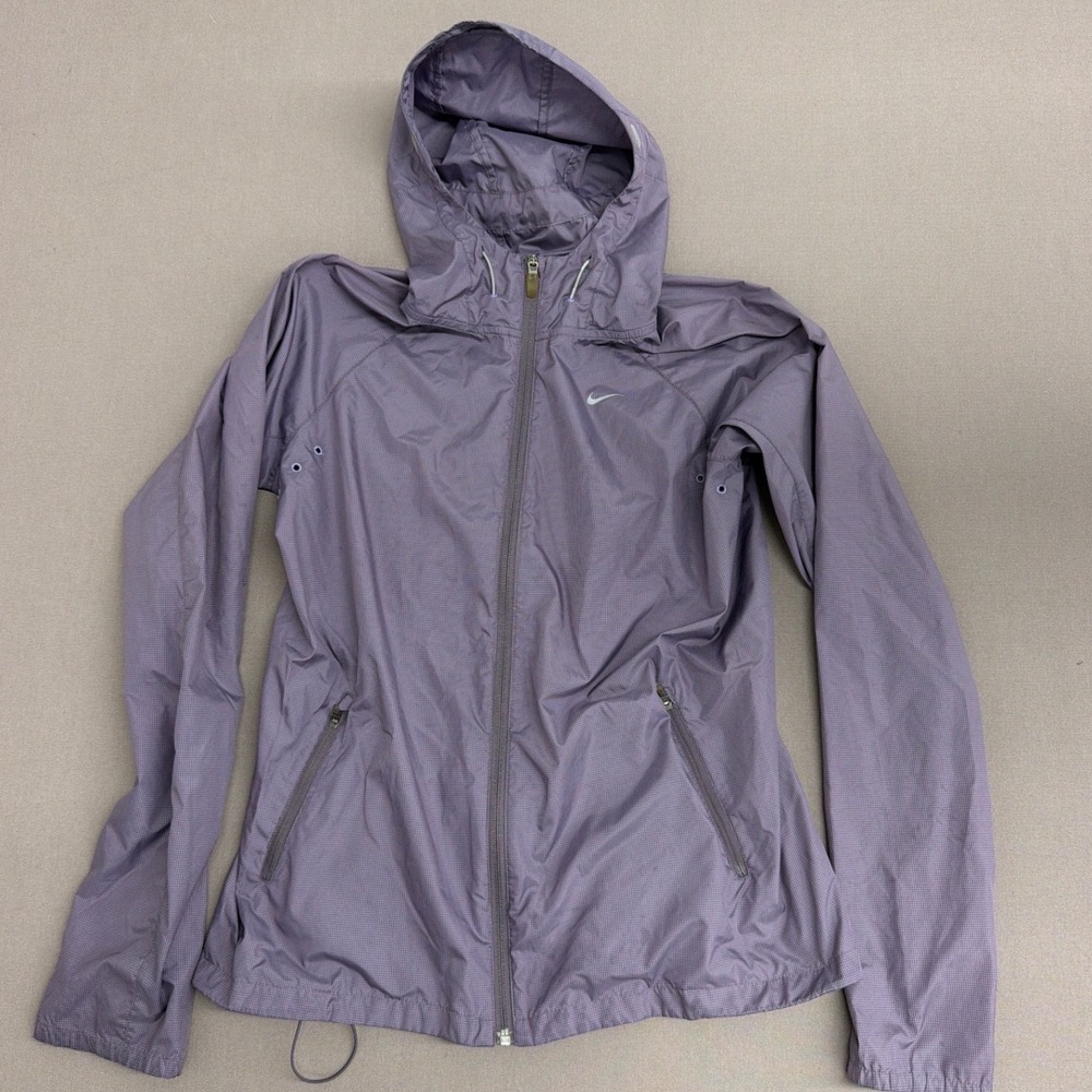 Nike Running Womens Purple Grid Ripstop Hooded Windbreaker Jacket Medium
